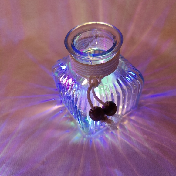 Square Ribbed Glass Bottles with Rainbow Lights - Set of 4 - Picture 7 of 7